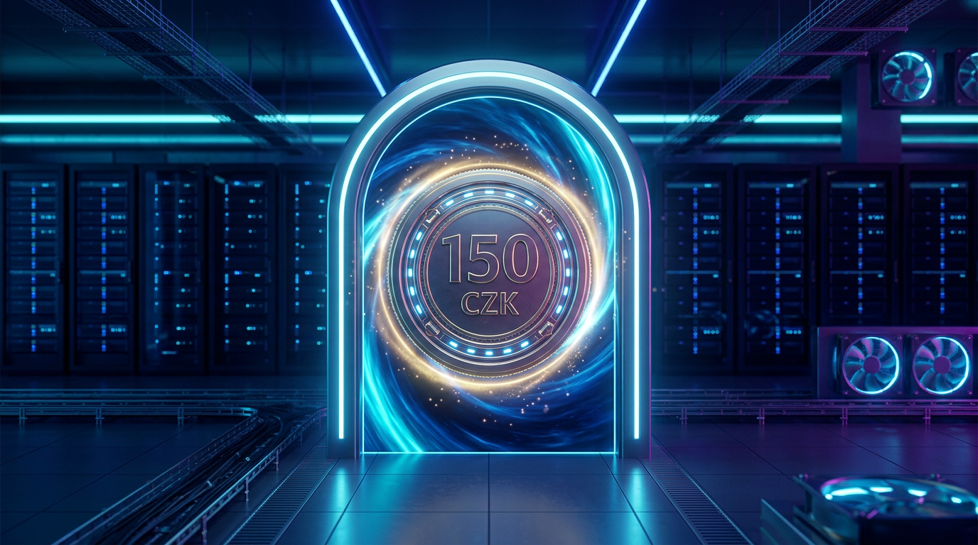 Futuristická vizualizace casino bonusu 150 Kč v cloudovém prostředí